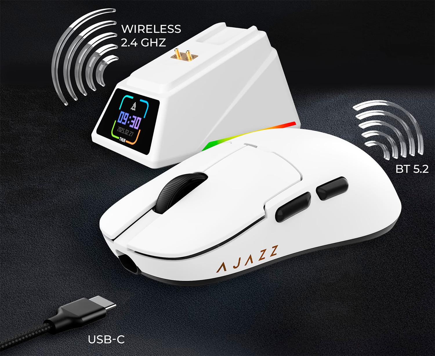 Бездротова миша Ajazz AJ159 APEX 8000 Гц із сенсором PixArt 3950 та зарядною станцією